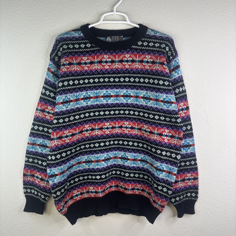 Vintage 1990 Hand-Knit Norwegian Wool Sweater, Ugly Christmas Xmas, Cosby, Large